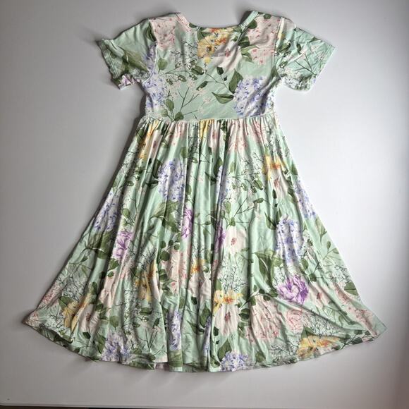 Posh Peanut Girls Short Sleeve Twirl Dress 6T Pale Green Floral READ FLAW - Picture 8 of 10